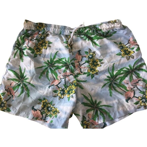 Trader Bay Flamingo Palm Trees Beach Tropical Swim Shorts Trunks Mens 2XL (XXL) - Picture 1 of 6